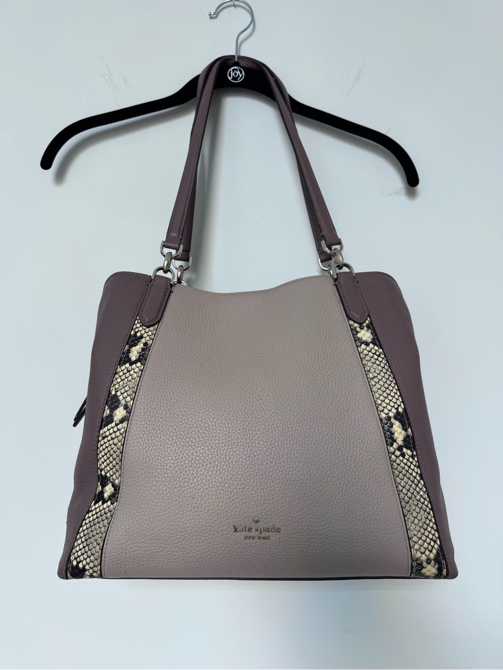 Kate Spade Lilac/Lavender Leather Shoulder Tote with Snake-Print Trim